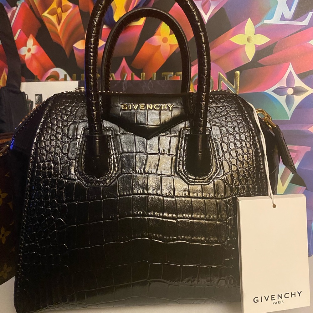 Givenchy Mini Antigona Croc Embossed Black